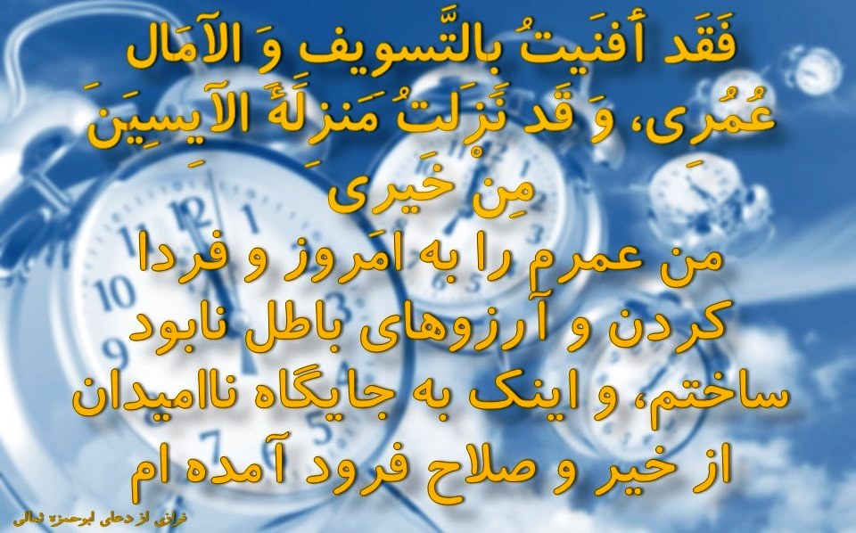 فَقَدْ أَفْنَیْتُ بِالتَّسْوِیفِ وَ الْآمَالِ عُمُرِی، وَ قَدْ نَزَلْتُ مَنْزِلَةَ الْآیِسِینَ مِنْ خَیْرِی